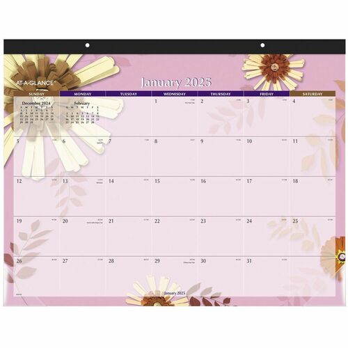 At-A-Glance AAG5035 Paper Flowers Monthly Desk Pad, Standard, 21 3/4" x 17"