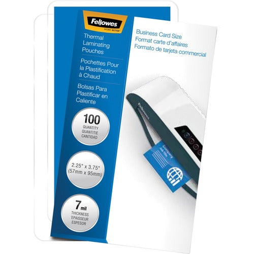 Fellowes FEL52059 Glossy Pouches-Business Card, 7 Mil, 100 Pack-Sheet Size Supported: Business Card-Laminating Pouch/Sheet Size: 3.75" Width X 2.25" Length X 7 Mil Thickness-Type G-Glossy-For Document, Business Card-Durable-Clear-100 / Pack