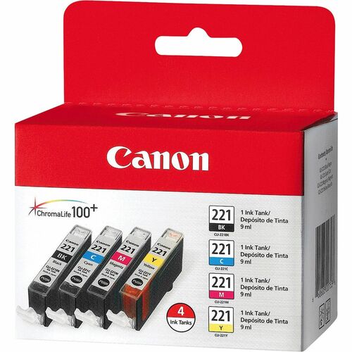 Canon CNMCLI221CLPK CLI-221 Original Inkjet Ink Cartridge - Assorted, Cyan, Magenta, Yellow - 4 / Pack