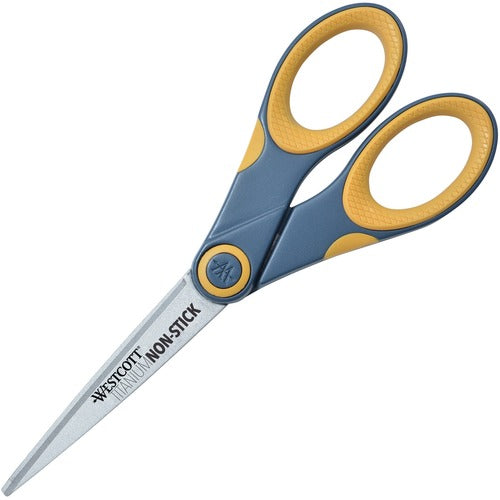 Westcott ACM14851 Westcott Titanium Bonded Blade Scissors - 7" Overall Length - Pointed - Straight-Left/Right - Plastic - Yellow