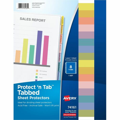 Avery® AVE74161 Protect 'N Tab Top Loading Sheet Protector - For Letter 8.50" X 11" Sheet - Clear - Polypropylene - 8 / Set