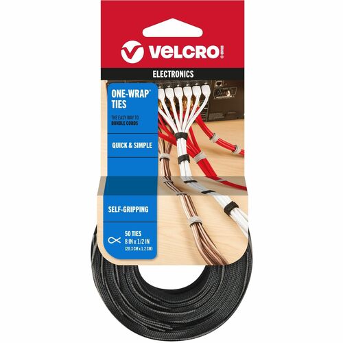 VELCRO® VEK90924 ONE-WRAP Thin Ties 8in x 1/2in Ties Gray & Black 50 ct