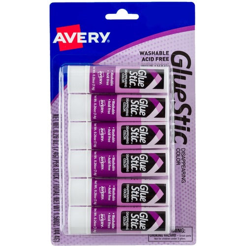 Avery® AVE98096 Clear Drying Permanent Glue Stics - 0.260 Oz - 6 / Pack - Purple