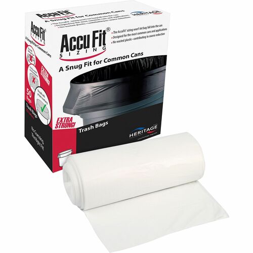 Heritage HERH8053TCRC1 Accufit Can Liner - 55 Gal - 40" Width X 53" Length X 0.90 Mil (23 Micron) Thickness - Low Density - Clear - Linear Low-Density Polyethylene (Lldpe) - 50/Box - Garbage