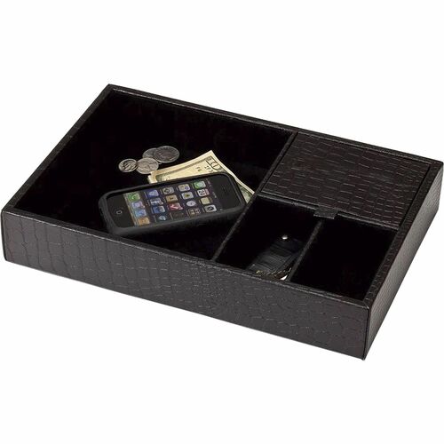 Dacasso DACA2463 Crocodile Embossed Black Leather Standard Valet Tray