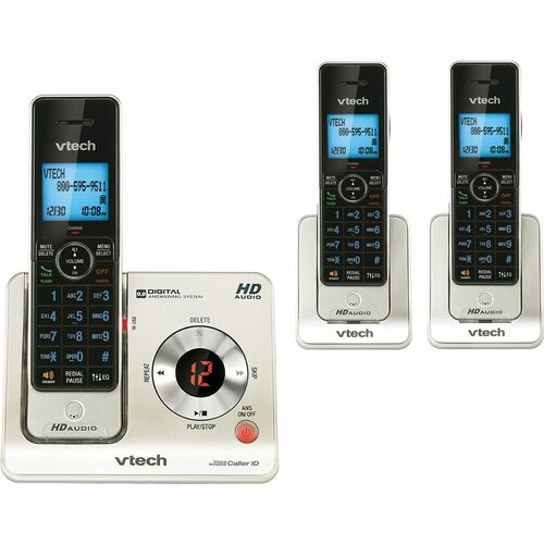 VTech VTELS64253 LS6425-3 DECT 6.0 Expandable Cordless Phone with Answering System and Caller ID/Call Waiting, Silver with 2 Handsets