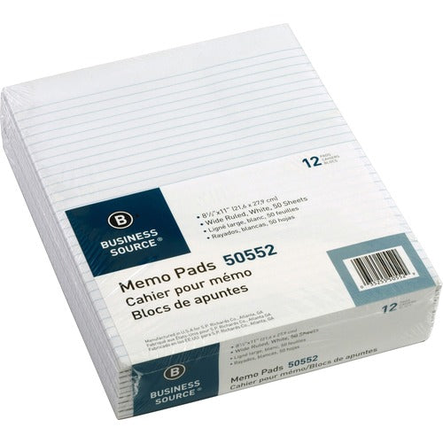 Business Source BSN50552 Glued Top Ruled Memo Pads - Letter