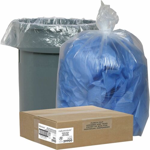 Nature Saver NAT29900 Clear Recycled Trash Can Liner - Medium Size - 33 Gal - 33" Width X 39" Length X 1.25 Mil (32 Micron) Thickness - Low Density - Clear - 100/Carton - Pilferage Control