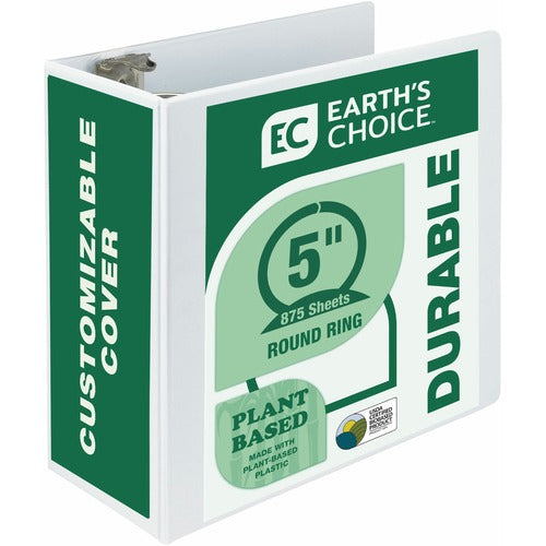 Samsill SAM18907 Earth'S Choice Bio-Based Round Ring View Binder - 5" Binder Capacity - Letter - 8 1/2" X 11" Sheet Size - 875 Sheet Capacity - Round Ring Fastener - 2 Internal Pocket(S) - Polypropylene, Chipboard - White - Recycled - 1 Each