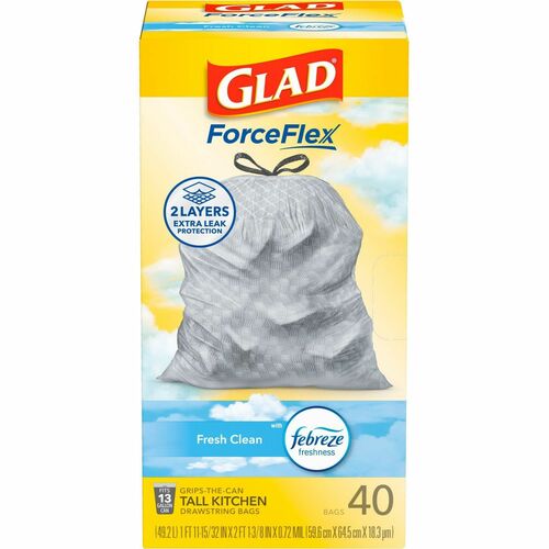 Glad CLO78361 ForceFlex Tall Kitchen Drawstring Trash Bags