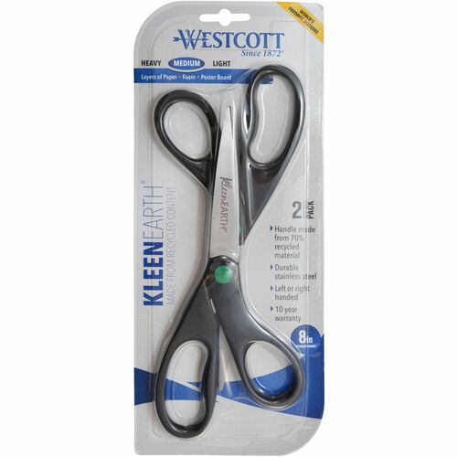 Westcott ACM15179 Westcott Kleenearth All-Purpose Scissors - 8" Overall Length - Straight-Left/Right - Stainless Steel - Black