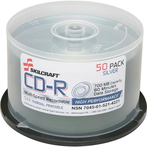 SKILCRAFT® NSN5214221 CD Recordable Media - CD-R - 52x - 700 MB - 1 - Silver