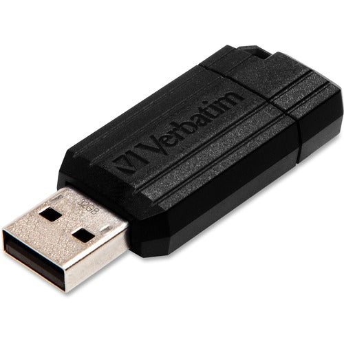 Microban VER49064 32Gb Pinstripe Usb Flash Drive - Black - 32 Gb - Usb - Black - 1 Pack, Retrackable"