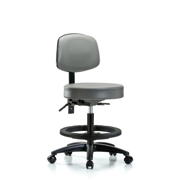Blue Ridge Ergonomics VMBCH-RG-T1-A0-CF-RG-8540 Rutledge Vinyl Chair - Medium Bench Height with Seat Tilt, Chrome Foot Ring, & Stationary Glides in Black Trailblazer™ Vinyl
