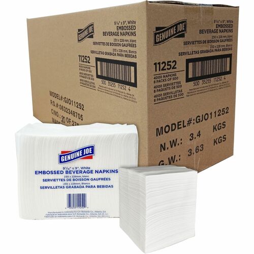 Genuine Joe GJO11252 Quad-fold Square Beverage Napkins