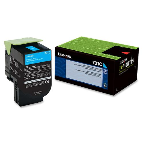 Lexmark LEX70C10C0 701C Cyan Return Program Toner Cartridge - Laser - Standard Yield - 1000 Page - 1 Each
