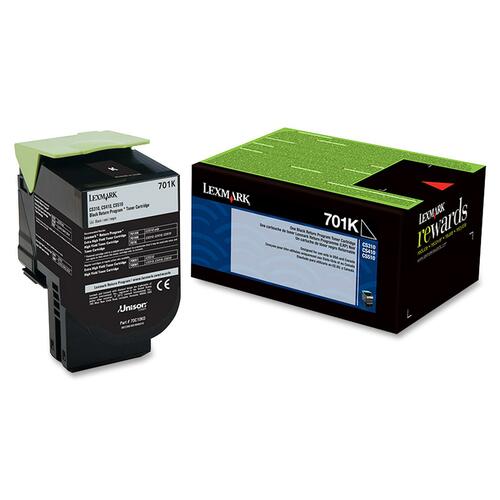 Lexmark LEX70C10K0 701K Black Return Program Toner Cartridge - Laser - Standard Yield - 1000 Page - 1 Each