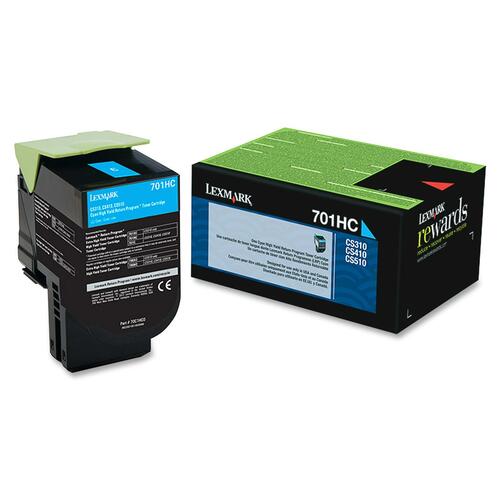 Lexmark LEX70C1HC0 701Hc Cyan High Yield Return Program Toner Cartridge - Laser - High Yield - 3000 Page - 1 Each