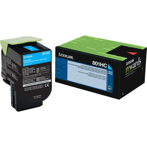 Lexmark LEX80C1HC0 801Hc Cyan High Yield Return Program Toner Cartridge - Laser - High Yield - 3000 Page Cyan - 1 Each