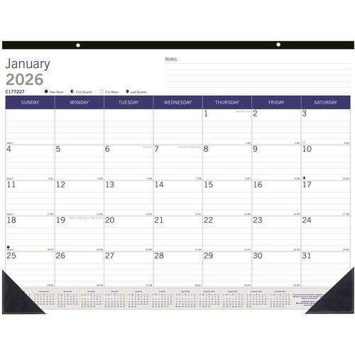 Blueline REDC177227 DuraGlobe Monthly Desk Pad Calendar, 22"x 17" , English
