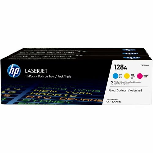 HP HEWCF371AM 128A (CF371AM) Original Laser Toner Cartridge - Tri-pack - Cyan, Magenta, Yellow - 3 / Carton