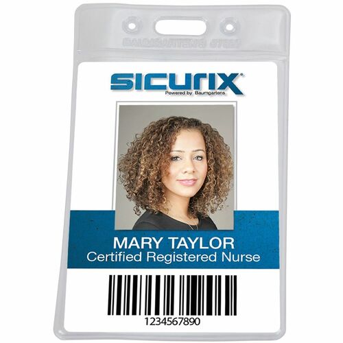 SICURIX BAU67825 Vinyl Punched Id Badge Holders - Vertical - 3.5" X 2.5" - Vinyl - 50 / Pack - Clear