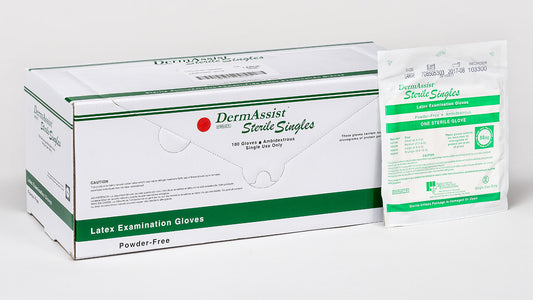 Innovative Healthcare 103300 Dermassist Latex Sterile Exam Gloves Singles - L, 100 Gloves/Bx, 4 Bx/Cs