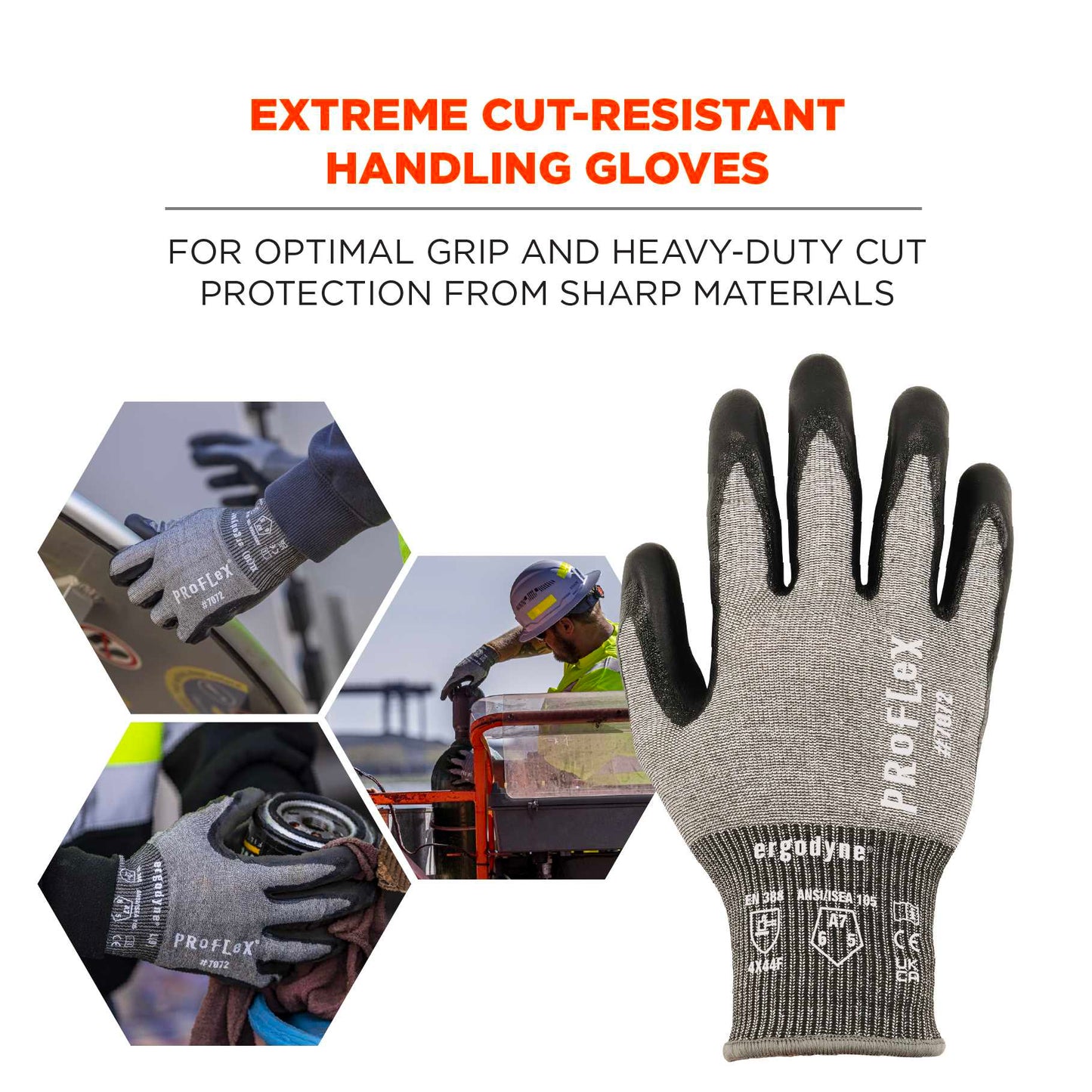 Ergodyne 10302 ProFlex 7072 Nitrile Coated Cut-Resistant Gloves - ANSI A7, EN388: 4X44F, 18g