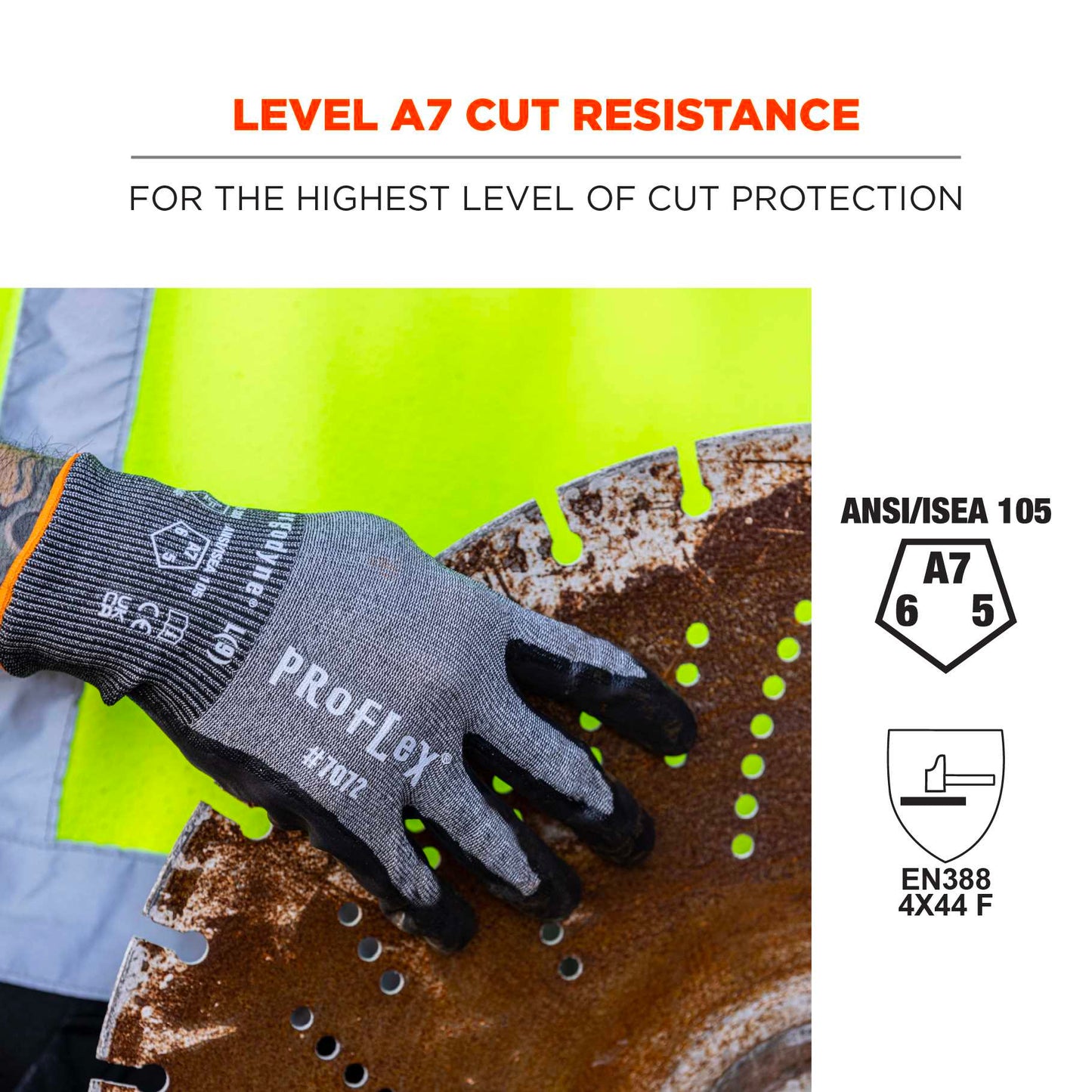 Ergodyne 10302 ProFlex 7072 Nitrile Coated Cut-Resistant Gloves - ANSI A7, EN388: 4X44F, 18g