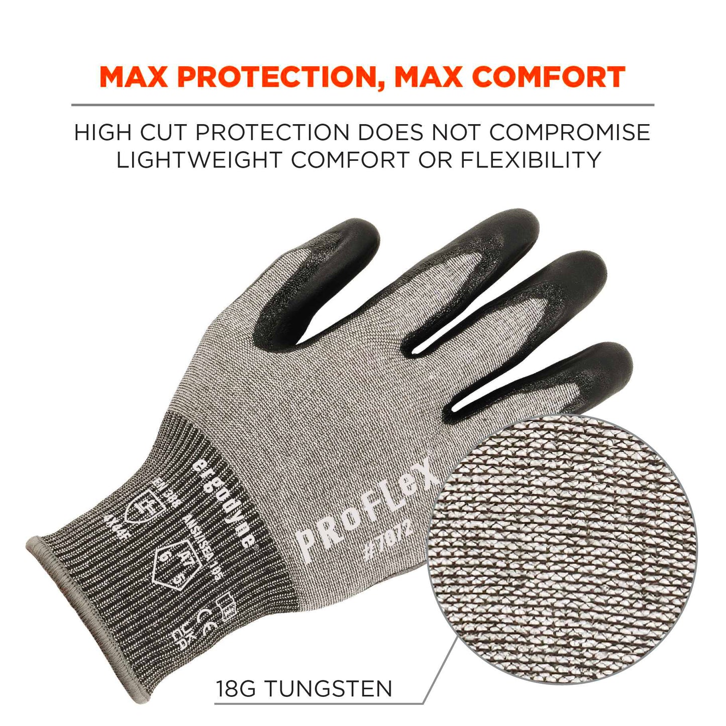 Ergodyne 10302 ProFlex 7072 Nitrile Coated Cut-Resistant Gloves - ANSI A7, EN388: 4X44F, 18g