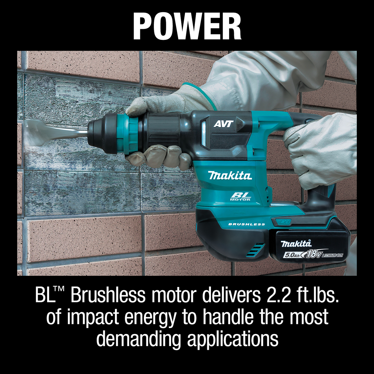 Makita XKH01TJ 18V LXT® Lithium‘Ion Brushless Cordless SDS‘PLUS AVT® Power Scraper Kit (5.0Ah)