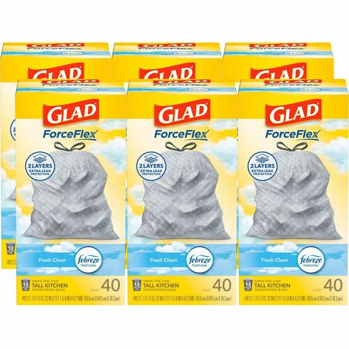 Glad CLO78361CT ForceFlex Tall Kitchen Drawstring Trash Bags
