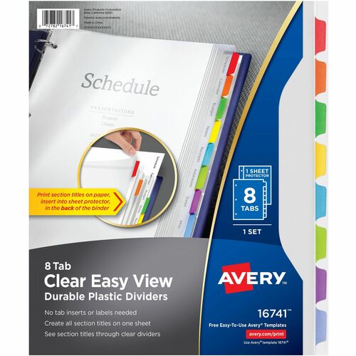 Avery® AVE16741 Avery® Clear Easy View Durable Plastic Dividers 8 tabs, 1 set