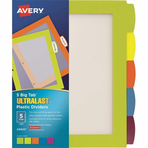 Avery® AVE24900 Avery® Big Tab UltraLast Plastic Dividers for Laser and Inkjet Printers, 5 tabs