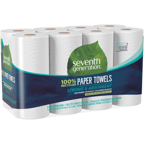 Seventh Generation SEV13739 Recycled Paper Towels - 2 Ply - 156 Sheets/Roll - White - Paper - Absorbent, Chlorine-Free, Chemical-Free, Dye-Free, Fragrance-Free - 8 / Pack