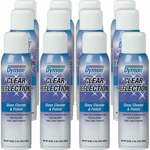 Dymon ITW38520CT Clear Reflections Aerosol Glass Cleaner - Aerosol - 0.16 Gal (20 Fl Oz) - 12 / Carton - Blue, Silver, Crystal Clear