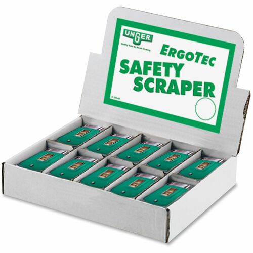 Unger UNGSR040CT Safety Scrapers - Retractable, Safety Lock - 1.50" Head - Stainless Steel, Rubber - Green