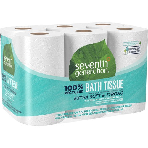 Seventh Generation SEV13733CT 100 Pct Recycled Bathroom Tissue - 2 Ply - 300 Sheets/Roll - White - Paper - Anti-Septic, Dye-Free, Fragrance-Free, Non-Chlorine Bleached - For Bathroom - 48 / Carton