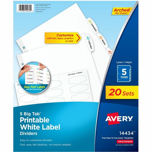 Avery® AVE14434 Big Tab Printable White Label Dividers