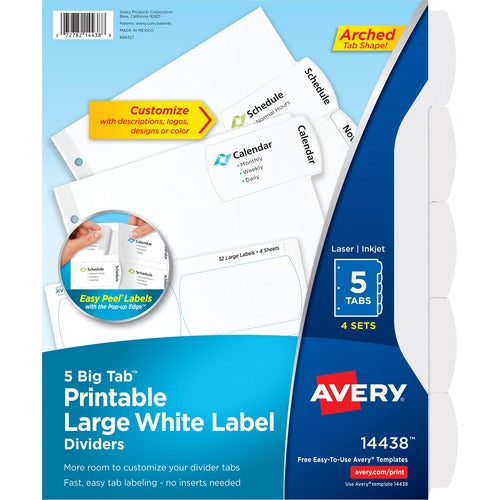 Avery® AVE14438 Avery® Big Tab Printable Large White Label Dividers