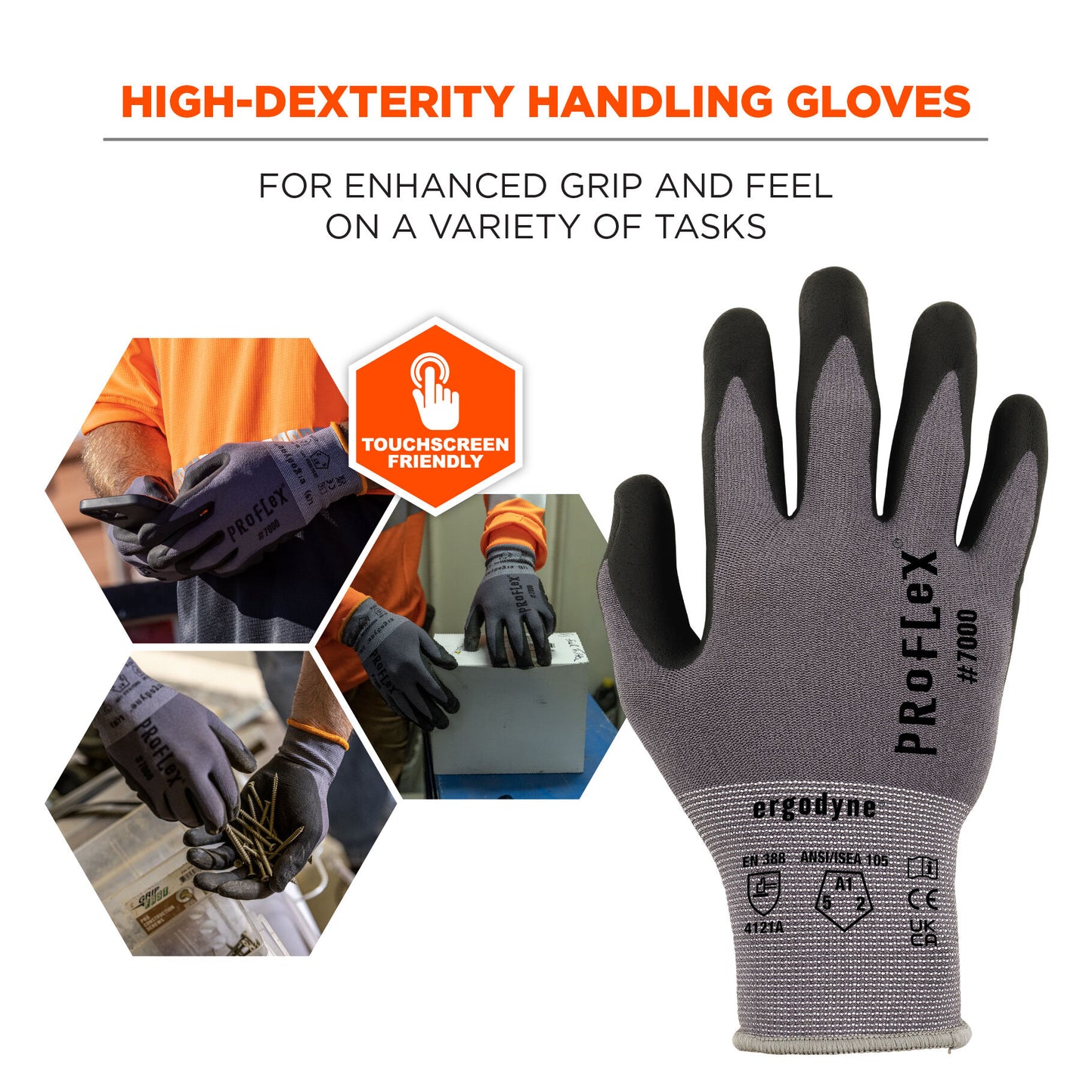 Ergodyne 10366 ProFlex 7000 Nitrile Coated Gloves  Microfoam Palm, 15g