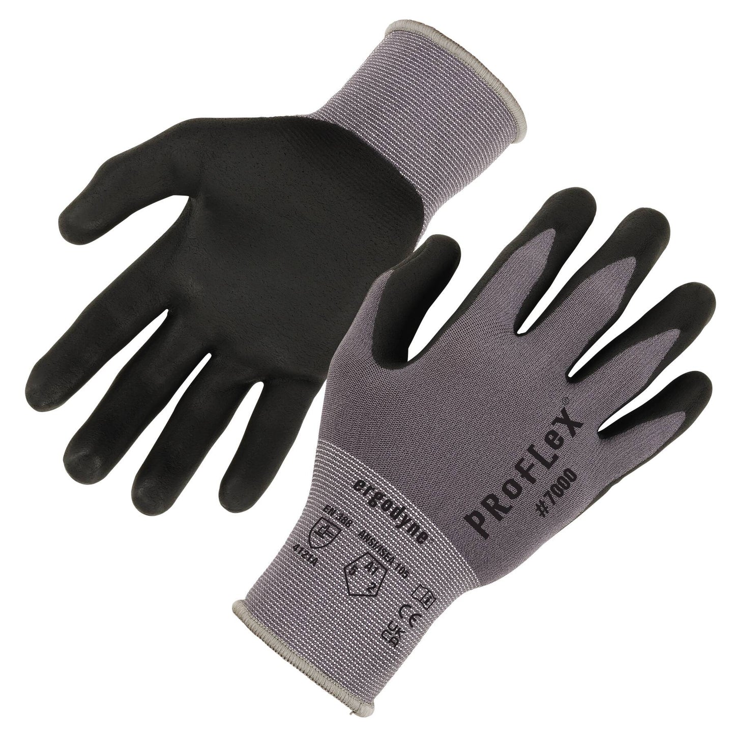 Ergodyne 10371 ProFlex 7000 Nitrile Coated Gloves  Microfoam Palm, 15g XS (Gray)