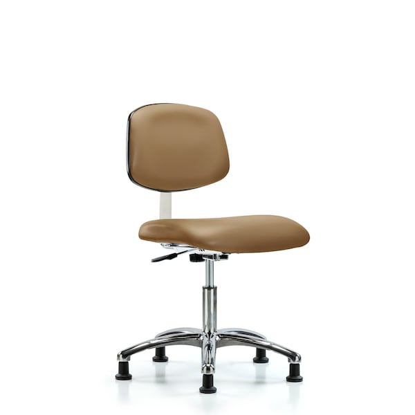Blue Ridge Ergonomics CLR-VDHCH-CR-RG-8584 Class 10 Clean Room Vinyl Chair Chrome - Desk Height with Stationary Glides in Taupe Trailblazer™ Vinyl