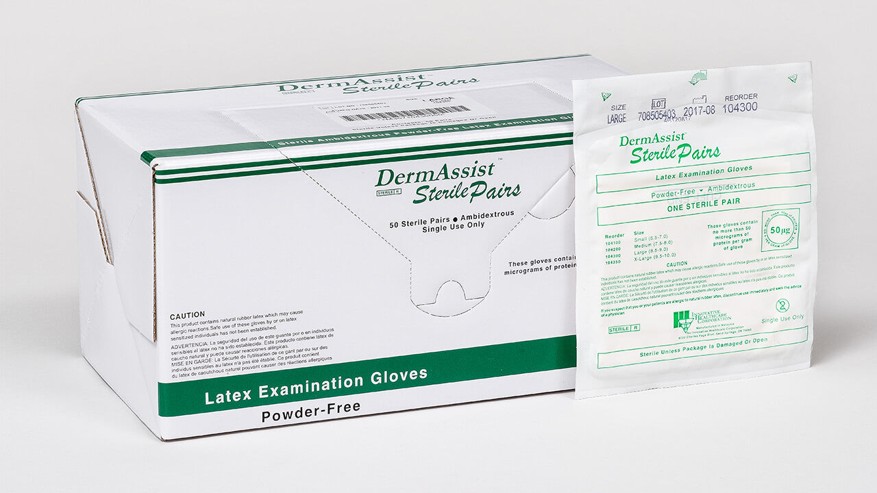 Innovative Healthcare 104100 Dermassist Latex Sterile Exam Gloves – Pairs - S, 50 Pr/Bx, 4 Bx/Cs