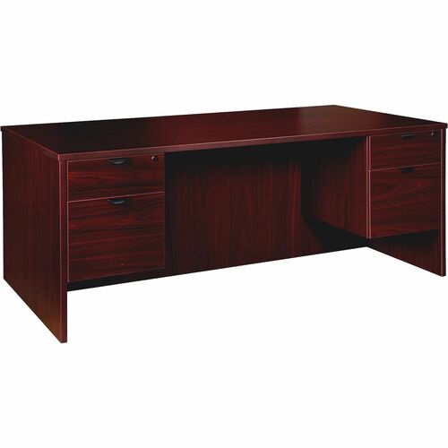 Lorell LLRPD3672QDPMY Prominence 2.0 Mahogany Laminate Double-Pedestal Desk - 2-Drawer