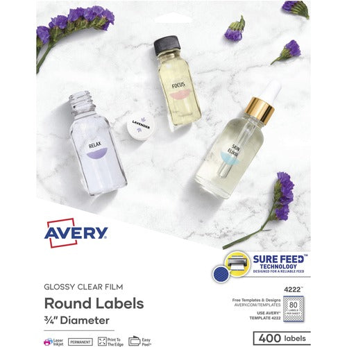 Avery® AVE4222 Avery® Sure Feed Glossy Clear Round Labels