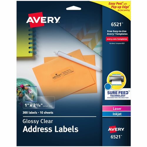 Avery® AVE6521 Avery® Easy Peel High Gloss Clear Mailing Labels