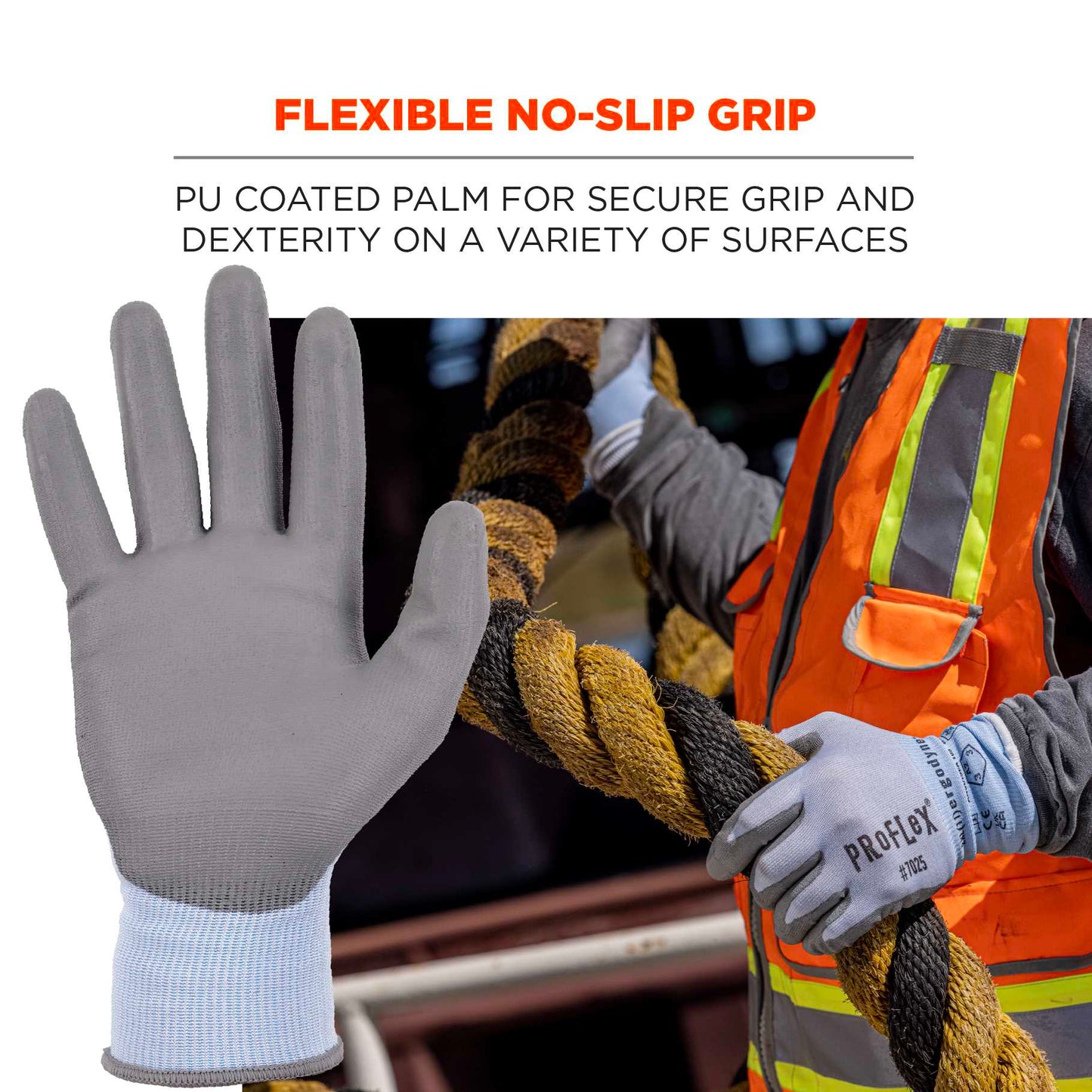 Ergodyne 10422 ProFlex 7025 PU Coated Cut-Resistant Gloves - ANSI A2, EN388: 2X42B, 18g