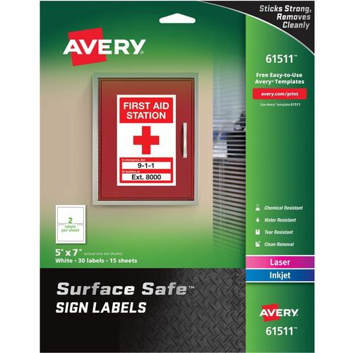 Avery® AVE61511 Avery® 5"x7" Removable Label Safety Signs