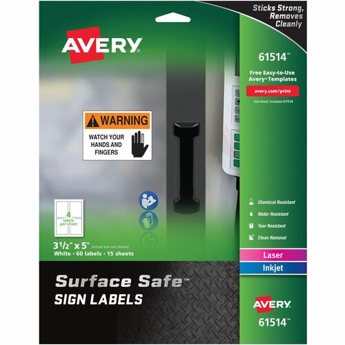 Avery® AVE61514 Avery® 3-1/2"x5" Removable Label Safety Signs